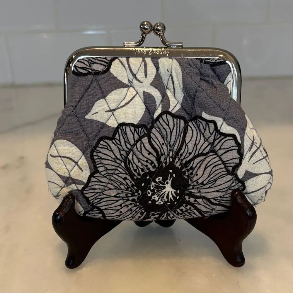 Vera Bradley Kiss Lock Coin Purse Clutch Bag "Moon Shadow Meadow" Quilted Floral